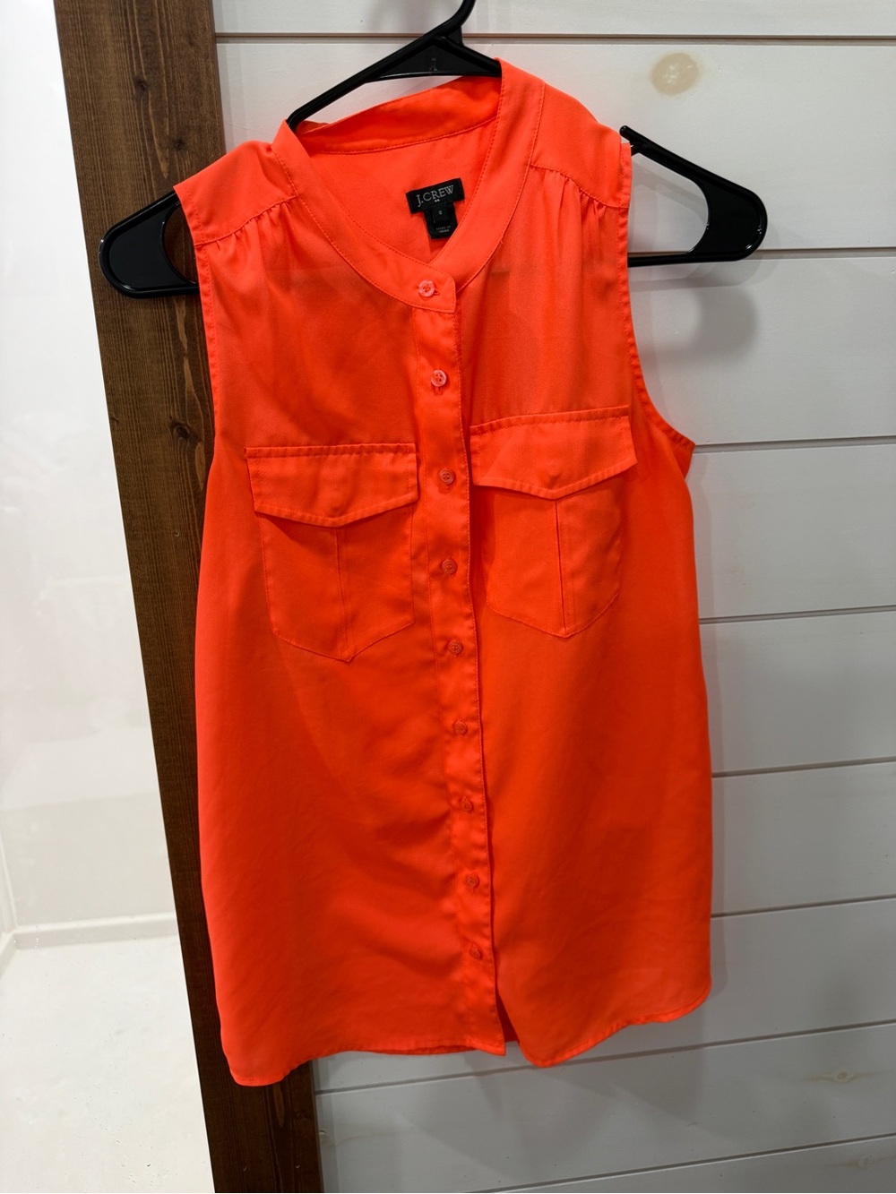 J. Crew Bright Orange Sleeveless Button-Down Blouse